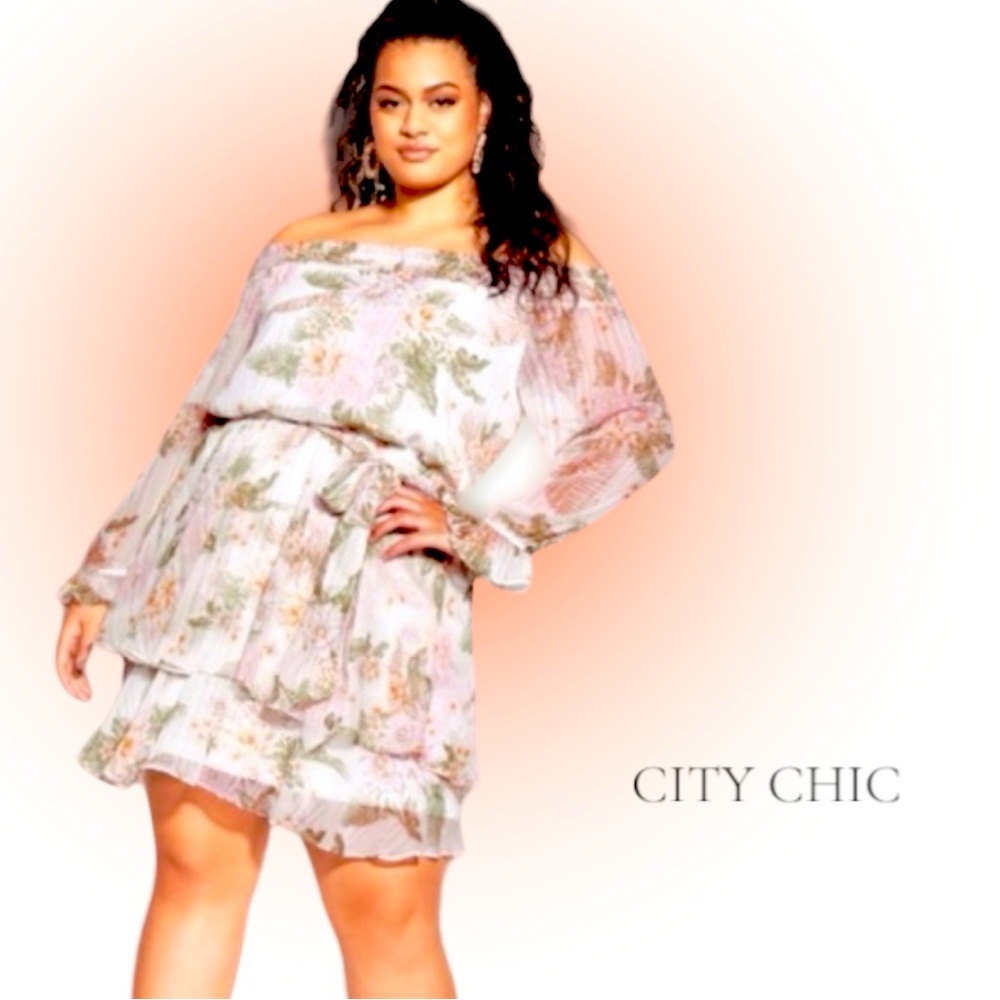 NWT- City Chic Floral Off-the-Shoulder Flattering Tie-Waist Party Cocktail Dress